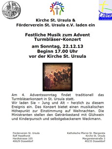 Turmbläser-Konzert am Sonntag, 22.12.13 Beginn 17.00 Uhr